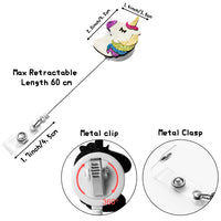 VERSRH 4PCS Felt Unicorn Badge Reels Retractable, Cute Felt Badge Holders Retractable Anime Name ID Card Badge Clip for Kids Office Staff Student Nurse, Cartoon Badge Holder Reel Clip