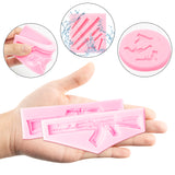 6Pcs Imitation Pistol Shaped Machine Gun Silicone Molds for Birthday Party Cake Decoration Mini DIY Craft Items Chocolate Fondant Candy Baking Mould Cupcake Topper Decor Supplies for Boys