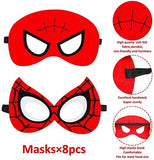 72Pcs Spider Superhero Themed Party Supplies Mask Slow Rising Squeeze toys Superhero Cartoon Sticker Rubber Bracelet Badge Keychain Superhero Birthday Party Favor for Kids Baby Shower Birthday