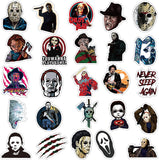 50Pcs Classic Horror Movie Characters Vinyls Stickers TV Decal Laptop Sticker Waterproof Stickers Luggage Skateboard Water Bottle Stickers Bicycle Bumper Snowboard Decorate Party Decor