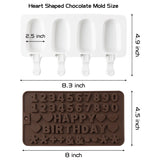 GROBRO7 Silicone Heart Chocolate Mold HAPPY BIRTHDAY Letter Number Tray with Wooden Mallet Pounding Toy for Baking Chocolate Cookies Fondant Soap Clay Crafting Wedding Engagement Valentine Cake, 41Pcs