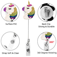 VERSRH 4PCS Felt Unicorn Badge Reels Retractable, Cute Felt Badge Holders Retractable Anime Name ID Card Badge Clip for Kids Office Staff Student Nurse, Cartoon Badge Holder Reel Clip