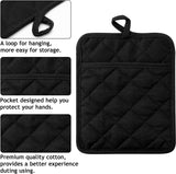 GROBRO7 4Pcs Cotton Cloth Silicone Potholders Non-Slip Oven Mitts Set Pot Holder with Pocket for Kitchens Heat Resistant Hot Pan Holder Microwave Splatter Guard Hot Pads for Baking Cooking 7”x 8.7”