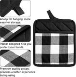 Cotton Pot Holder Kitchen Everyday Basic Potholder Heat Resistant Potholder Washable Cloth Pocket Coaster Potholders Oven Mitts Black White Plaid Hot Pads Trivet for Baking Cooking, Pack of 5