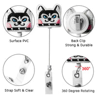 VERSRH 4PCS Embroidery Dog Badge Reels Retractable, Cute Badge Holders Retractable Animal Name ID Card Badge Clip for Kids Office Staff Student Nurse, Cartoon Badge Holder Reel Clip