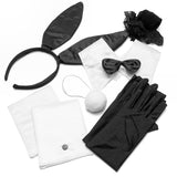 VERSRH 7PCS Bunny Costume Accessories for women, Set of Rabbit Ear Headband, Collar Bow Tie, Cuffs, Long Black Gloves, Tail, Fishnet Stockings for Halloween Role Play Costume Dress Up Party