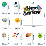 49PCS Space Cake Toppers, Outer Space Birthday Cake Decorations, Baby Shower Cake Topper, Galaxy Astronaut Party Supplies for Boys, with 1 Felt Happy Birthday Sign Cake Topper, 48 Cake Picks