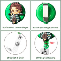 VERSRH 4PCS Kimetsur No Faiba Retractable Badge Holder, Cartoon Badge Clips with Retractable Cord, 4 Different Anime Figure Badge Holder Reel Clip, ID Card Badge Clips for Kids Office Staff Student