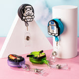 GROBRO7 4PCS SW Retractable Badge Holder, Cartoon Retractable Badge Reel, Badge Reel Holder for Kids, Nurses, Name Badge Holders with Clip for Offices, Galaxy Wars Badge Holder Reel Clip, 24 inch Cord