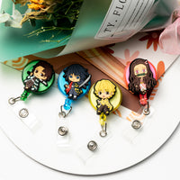 VERSRH 4PCS Kimetsur No Faiba Retractable Badge Holder, Cartoon Badge Clips with Retractable Cord, 4 Different Anime Figure Badge Holder Reel Clip, ID Card Badge Clips for Kids Office Staff Student