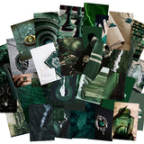 GROBRO7 50PCS Dark Magic Green Academia Aesthetic Wall Collage Kit, Art Collage Kit, Aesthetic Posters for Dorm Wall Decor, Wall Art Print for VSCO Girl, Aesthetic Photo, Bedroom Decor for Teen Girl
