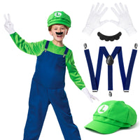 VERSRH 10PCS Mario Cosplay Costume, Luigi Costumes Accessory, Mario and Luigi Hats Set Dress Up, Super Brothers Costume Role Play, Set of 2 Caps, 2 Mustaches, 2 Elastic Strap Gripper Clasps, 4 Gloves