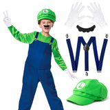VERSRH 10PCS Mario Cosplay Costume, Luigi Costumes Accessory, Mario and Luigi Hats Set Dress Up, Super Brothers Costume Role Play, Set of 2 Caps, 2 Mustaches, 2 Elastic Strap Gripper Clasps, 4 Gloves
