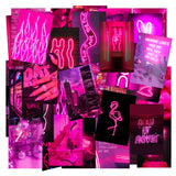 50PCS Pink Neon Aesthetic Wall Collage Kit, Wall Art Collage Kit, Aesthetic Posters for Dorm Wall Decor, Wall Art Print for VSCO Girls, Aesthetic Photo, Bedroom Decor for Teen Girl