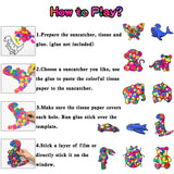 VERSRH 12pcs Animal Tissue Paper Sun Catcher, Butterfly Dinosaur Airplane Pre-Cut Cards DIY Sun Catcher Art Craft Kit, Kids Classroom Art Window Decal Educational Supplies for Indoor Home Decor