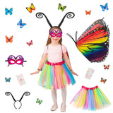 VERSRH 18PCS Fairy Butterfly Wings Rainbow Tutu Mask Dress Up Costume for Girls, Toddler Butterfly Role Play Costumes, Kids Birthday Headband Party Favors Decoration, Halloween Cosplay Costume