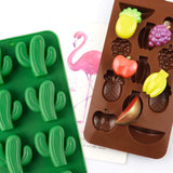 GROBRO7 Pack of 6 Silicone Hawaiian Tropical Themed Molds Pineapple Cactus Flamingo Cherry Coconut Tree Tray for Baking Chocolate Cookies Ice Cream Fondant Soap Wedding Engagement Birthday Cake