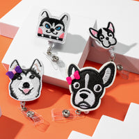 VERSRH 4PCS Embroidery Dog Badge Reels Retractable, Cute Badge Holders Retractable Animal Name ID Card Badge Clip for Kids Office Staff Student Nurse, Cartoon Badge Holder Reel Clip