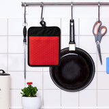 GROBRO7 4Pcs Cotton Cloth Silicone Potholders Non-Slip Oven Mitts Set Pot Holder with Pocket for Kitchens Heat Resistant Hot Pan Holder Microwave Splatter Guard Hot Pads for Baking Cooking 7”x 8.7”