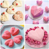 6Packs Silicone Heart Diamond Upgraded Molds HAPPY BIRTHDAY Letter Number Tray with Wooden Mallet Pounding Toy for Baking Chocolate Cookies Fondant Soap Wedding Engagement Valentine Cake