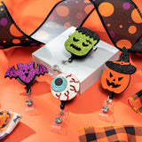 VERSRH 4PCS Halloween Retractable Badge Reel Felt, Pumpkin Badge Holder Bat Badge Clip, Name ID Card Badge Clip for Kids Office Staff Student Nurse, Halloween Glitter Decorative Badge Reel Metal Clip
