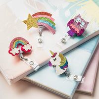 VERSRH 4PCS Felt Unicorn Badge Reels Retractable, Cute Felt Badge Holders Retractable Anime Name ID Card Badge Clip for Kids Office Staff Student Nurse, Cartoon Badge Holder Reel Clip
