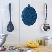 Cotton Pot Holders Kitchen Everyday Basic Potholder Heat Resistant Potholder Multipurpose Round Quilted Terry Hot Pads Washable Oven Mitts for Daily Baking Cooking, Blue, Pack of 5