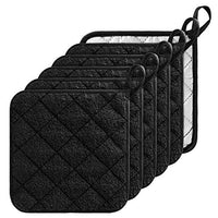 GROBRO7 Cotton Pot Holders Black Microwave Oven Pot Mat Heat Resistant Potholder Insulation Pads for Cooking, Baking, Heat Container, Placemat Kitchen Essentials for Table Insulation, 6 Pieces
