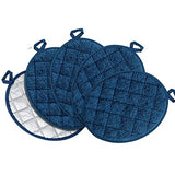 Cotton Pot Holders Kitchen Everyday Basic Potholder Heat Resistant Potholder Multipurpose Round Quilted Terry Hot Pads Washable Oven Mitts for Daily Baking Cooking, Blue, Pack of 5