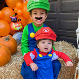 VERSRH 10PCS Mario Cosplay Costume, Luigi Costumes Accessory, Mario and Luigi Hats Set Dress Up, Super Brothers Costume Role Play, Set of 2 Caps, 2 Mustaches, 2 Elastic Strap Gripper Clasps, 4 Gloves