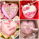 GROBRO7 Silicone Heart Chocolate Mold HAPPY BIRTHDAY Letter Number Tray with Wooden Mallet Pounding Toy for Baking Chocolate Cookies Fondant Soap Clay Crafting Wedding Engagement Valentine Cake, 41Pcs