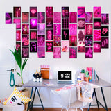 50PCS Pink Neon Aesthetic Wall Collage Kit, Wall Art Collage Kit, Aesthetic Posters for Dorm Wall Decor, Wall Art Print for VSCO Girls, Aesthetic Photo, Bedroom Decor for Teen Girl