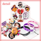 74PCS Bunny Rapper Party Favor Gifts Set, Bunny Rapper Themed Birthday Party Decoration, Rock Bands Gifts for Kid, Party Supplies Set of Silicone Wristband Bracelet, Pins Badge, Stickers