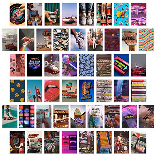CY2SIDE 50PCS Retro 80s Aesthetic Picture for Wall Collage, 50 Set 4x6 inch, Colorful Collage Kit, Retro Room Decor for Girls, Wall Art Prints for Room, Dorm Photo Display, VSCO Posters for Bedroom