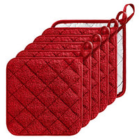 GROBRO7 Cotton Pot Holders Red Microwave Oven Pot Mat Heat Resistant Potholder Insulation Pads for Cooking, Baking, Heat Container, Placemat Kitchen Essentials for Table Insulation, 6 Pieces