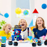 49PCS Space Cake Toppers, Outer Space Birthday Cake Decorations, Baby Shower Cake Topper, Galaxy Astronaut Party Supplies for Boys, with 1 Felt Happy Birthday Sign Cake Topper, 48 Cake Picks
