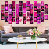 50PCS Pink Neon Aesthetic Wall Collage Kit, Wall Art Collage Kit, Aesthetic Posters for Dorm Wall Decor, Wall Art Print for VSCO Girls, Aesthetic Photo, Bedroom Decor for Teen Girl