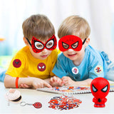 72Pcs Spider Superhero Themed Party Supplies Mask Slow Rising Squeeze toys Superhero Cartoon Sticker Rubber Bracelet Badge Keychain Superhero Birthday Party Favor for Kids Baby Shower Birthday