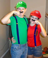 VERSRH 10PCS Mario Cosplay Costume, Luigi Costumes Accessory, Mario and Luigi Hats Set Dress Up, Super Brothers Costume Role Play, Set of 2 Caps, 2 Mustaches, 2 Elastic Strap Gripper Clasps, 4 Gloves