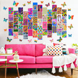 74Pcs Bright Collage Kit with 3D Butterfly Magnetic Wall Decal Stickers, Indie Aesthetic Picture Room Wall Decor, Art Print Posters for Dorm VSCO Girls Boys, Bedroom Decor for Butterfly Lovers