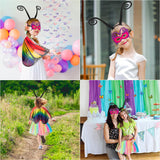 VERSRH 18PCS Fairy Butterfly Wings Rainbow Tutu Mask Dress Up Costume for Girls, Toddler Butterfly Role Play Costumes, Kids Birthday Headband Party Favors Decoration, Halloween Cosplay Costume