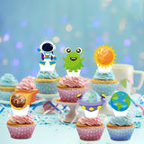 49PCS Space Cake Toppers, Outer Space Birthday Cake Decorations, Baby Shower Cake Topper, Galaxy Astronaut Party Supplies for Boys, with 1 Felt Happy Birthday Sign Cake Topper, 48 Cake Picks