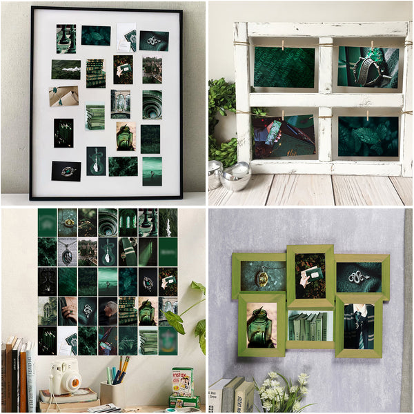 GROBRO7 50PCS Dark Magic Green Academia Aesthetic Wall Collage Kit, Art Collage Kit, Aesthetic Posters for Dorm Wall Decor, Wall Art Print for VSCO Girl, Aesthetic Photo, Bedroom Decor for Teen Girl