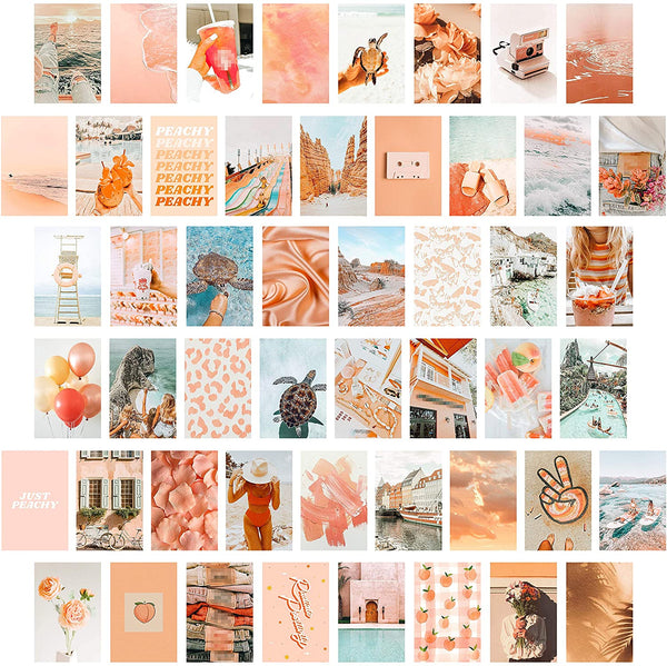 CY2SIDE 50PCS Peach Beach Aesthetic Picture for Wall Collage, 50 Set 4x6 inch, Boho Style Collage Print Kit, Teal Color Room Decor for Girls, Wall Art Print for Room, Dorm Photo Display, VSCO posters …