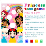 Princess Bean Bag Toss Game with 4 Bean Bags, Fun Indoor Outdoor Game for Kids and Adults, Tossing Game for Toddlers, Satin Banner for Princess Party Decoration Supplies, Class Activity, Picnic Time