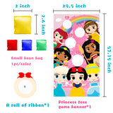 Princess Bean Bag Toss Game with 4 Bean Bags, Fun Indoor Outdoor Game for Kids and Adults, Tossing Game for Toddlers, Satin Banner for Princess Party Decoration Supplies, Class Activity, Picnic Time
